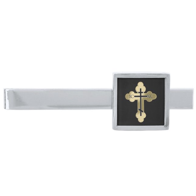 Christian orthodox cross silver finish tie clip (Front)