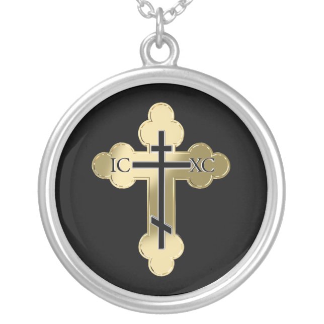Christian orthodox cross silver plated necklace (Front)