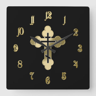 Christian orthodox cross square wall clock