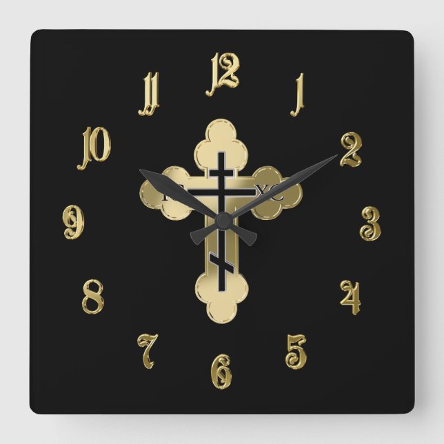 Christian orthodox cross square wall clock (Front)