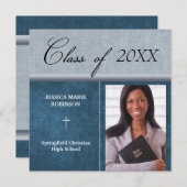 Christian Parochial School Photo Graduation Blue Invitation (Front/Back)