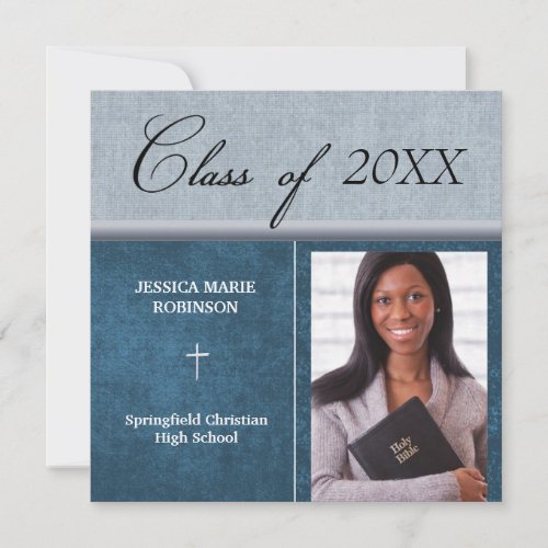 Christian Parochial School Photo Graduation Blue Invitation