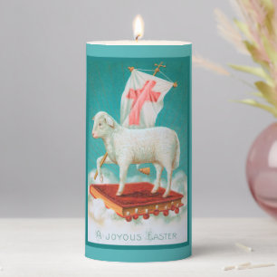 Christian Pascal Lamb Joyous Easter 3"x6" Pillar Candle