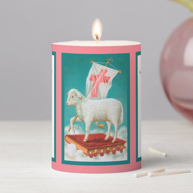 Christian Paschal Lamb / Agnus Dei Easter Pillar Candle (In Situ)