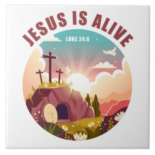 Christian Passover Easter Jesus Empty Tomb & Cross Ceramic Tile