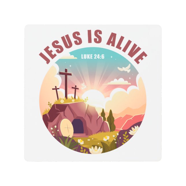 Christian Passover Easter Jesus Empty Tomb & Cross Metal Print (Front)