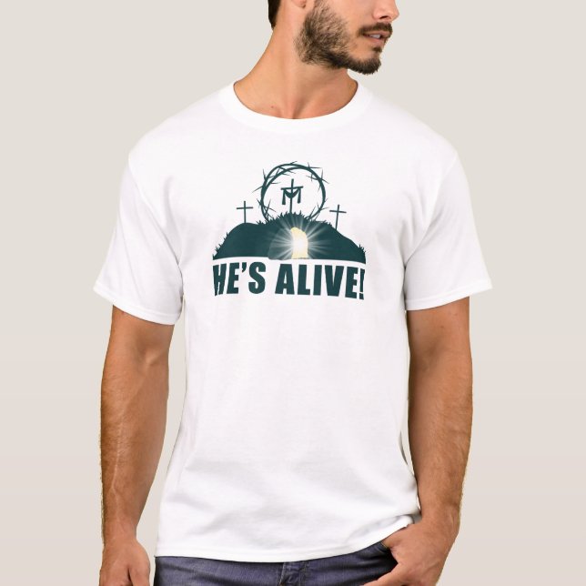 Christian Passover Easter Jesus Empty Tomb & Cross T-Shirt (Front)