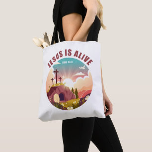 Christian Passover Easter Jesus Empty Tomb & Cross Tote Bag