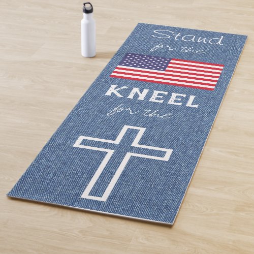 Christian Patriot Stand for Flag Kneel for Cross Yoga Mat