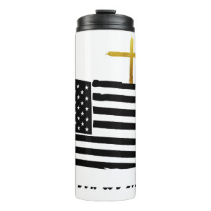 *~* Christian Patriotic Cross AP16 Distressed Flag Thermal Tumbler