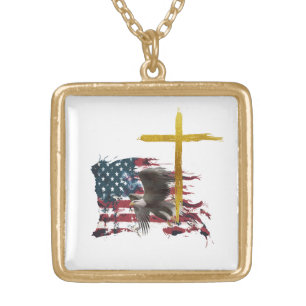 *~* Christian Patriotic Military  Veteran AP16 Gold Plated Necklace