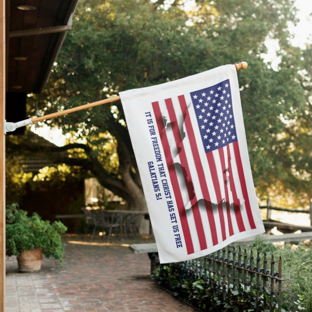Christian Patriotic USA House Flag (In SItu)