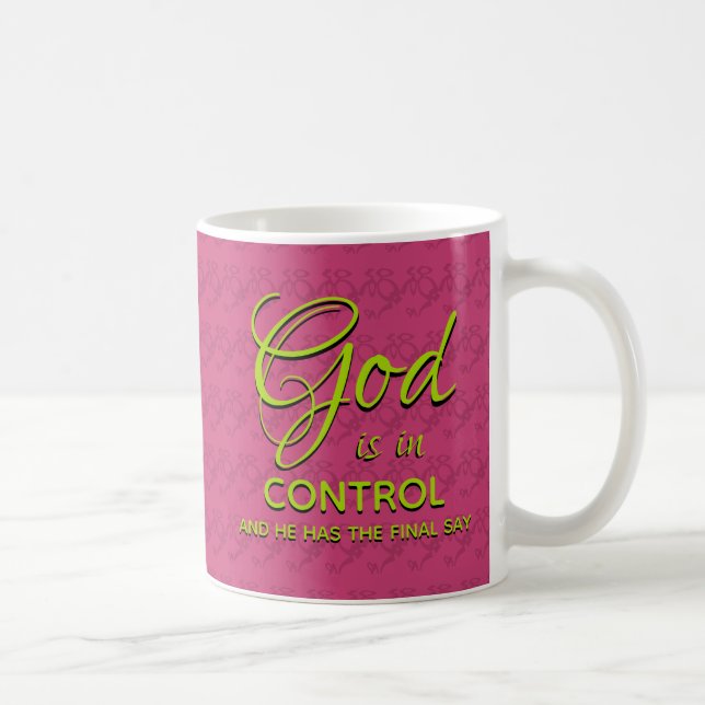 Christian Personalized GOD IS IN CONTROL Pink Coffee Mug (Right)
