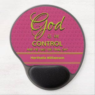 Christian Personalized GOD IS IN CONTROL Pink Gel Mouse Pad