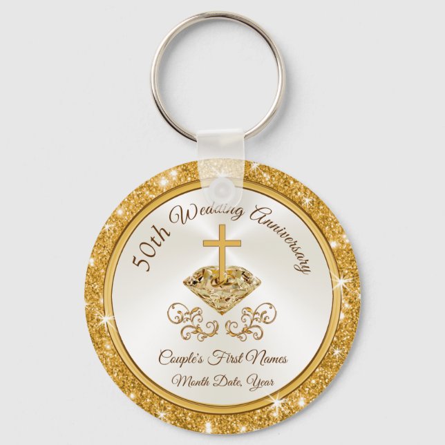 Christian Personalized Golden Anniversary Favors Keychain (Front)