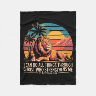 Christian Philippians 4_13 Religious Lion Strength Fleece Blanket