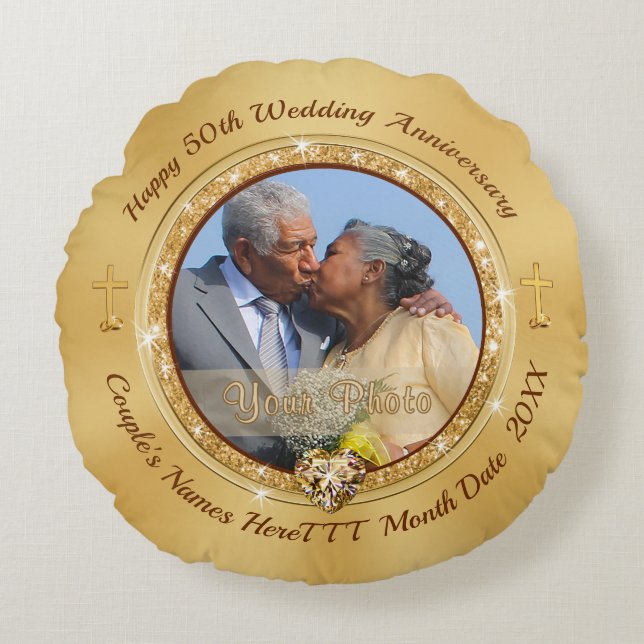 Christian Photo, Traditional 50th Anniversary Gift Round Pillow (Front)