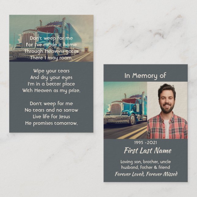 Christian Pic Keepsake Semi Truck Tractor Trailer Business Card (Front/Back)