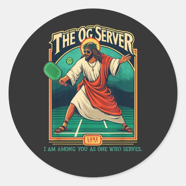 Christian Pickleball Jesus Classic Round Sticker (Front)