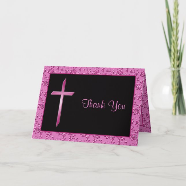 Christian Pink and Black Thank You Card (Front)