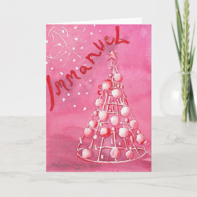 Christian Pink Christmas Tree Greeting Card (Front)