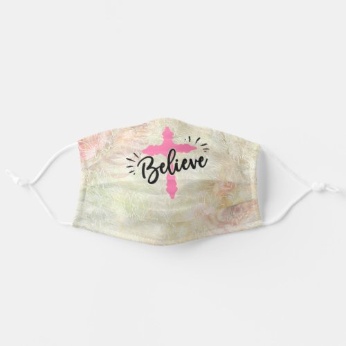 Christian Pink Cross Believe Adult Cloth Face Mask