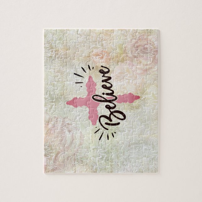 Christian Pink Cross Believe Jigsaw Puzzle (Vertical)
