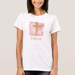 *~* Christian PinK Cross Gold Glitter FAITH T-Shirt