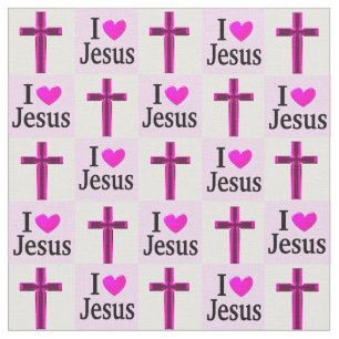 CHRISTIAN PINK CROSS I LOVE JESUS FABRIC