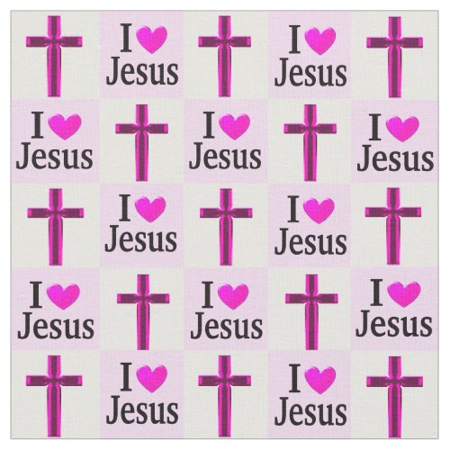 CHRISTIAN PINK CROSS I LOVE JESUS FABRIC