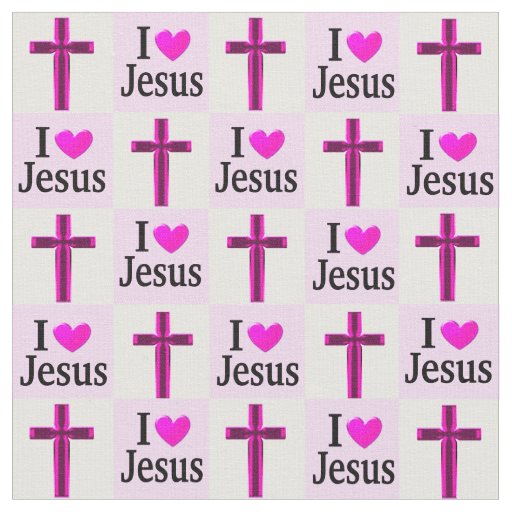 CHRISTIAN PINK CROSS I LOVE JESUS FABRIC