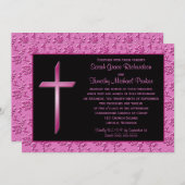 Christian Pink Cross on Black Wedding Invitation (Front/Back)