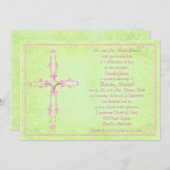 Christian Pink Cross on Green Wedding Invitation (Front/Back)