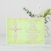 Christian Pink Cross on Green Wedding Invitation (Standing Front)