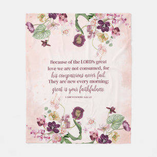 Christian Pink Floral Scripture Fleece Blanket