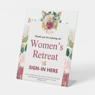 Christian Pink Floral Women's Retreat Pedestal Sign