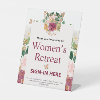 Christian Pink Floral Women's Retreat Pedestal Sign