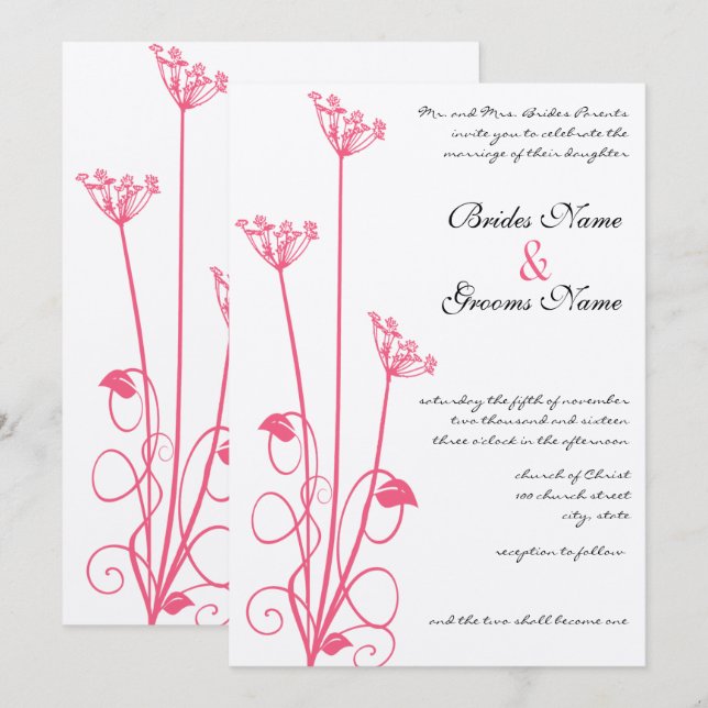 Christian Pink Wildflower Wedding Invitation (Front/Back)