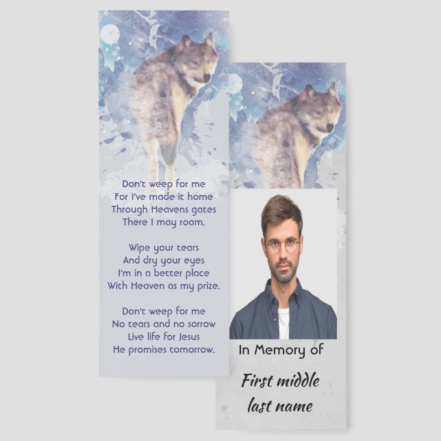 Christian Pocket Keepsake Memorial   Wolf Bookmarks (Front & Back)