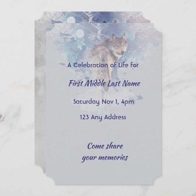Christian Pocket Keepsake Memorial  Wolf Invitation (Front/Back)