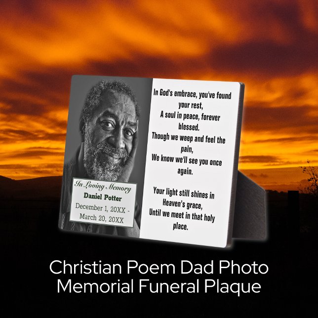 Christian Poem Dad Photo Memorial Funeral  Plaque (Christian Poem Dad Photo Memorial Funeral Plaque Keepsake)