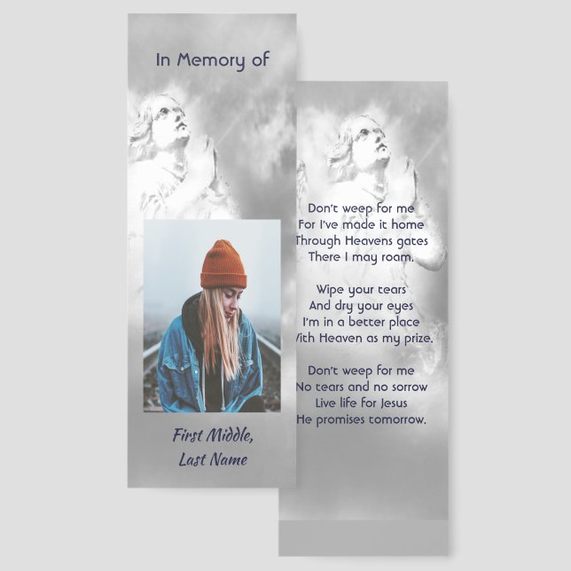 Christian Poem Memorial Keepsake Angel Sky Clouds  Bookmarks (Front & Back)