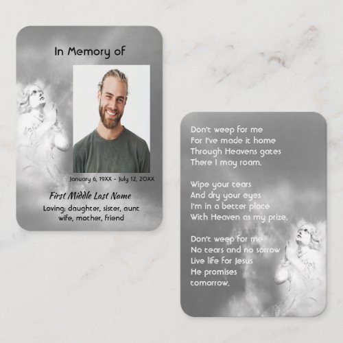 Christian Poem Memorial Keepsake Angel Sky Clouds Business Card