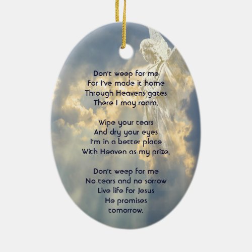 Christian Poem Memorial Keepsake Angel Sky Clouds 