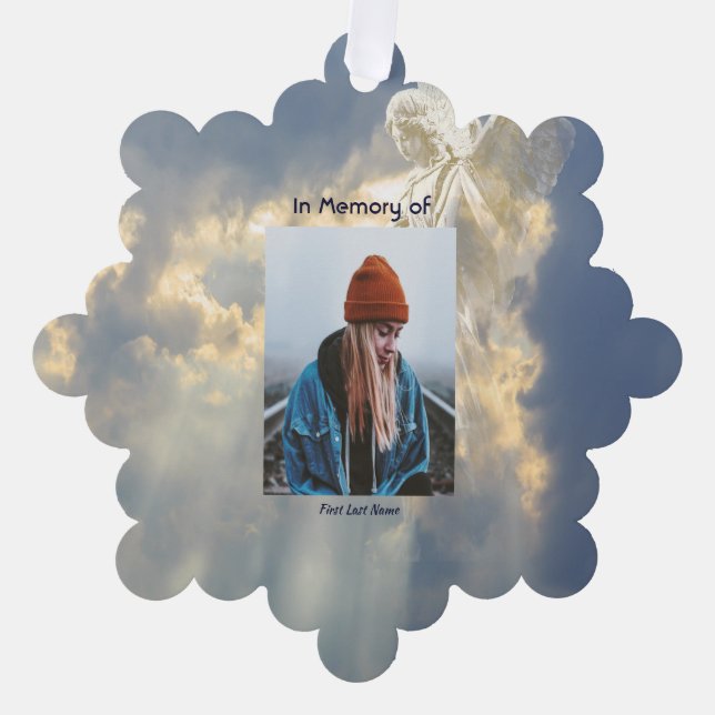 Christian Poem Memorial Keepsake Angel Sky Clouds  Ornament Card (Front)