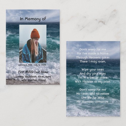 Christian Poem Memorial Keepsake Ocean Sea Beach Business Card