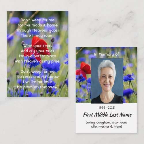 Christian Poppy Cornflower Meadow  Memorial 