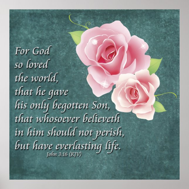Christian Poster Roses Bible Scripture John 3:16 (Front)