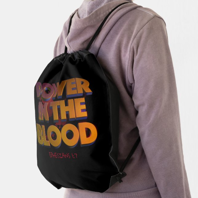 Christian power in the blood salvation message drawstring bag (Insitu)