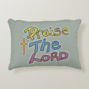 Christian ‘Praise the LORD’ with Cross Accent Pillow